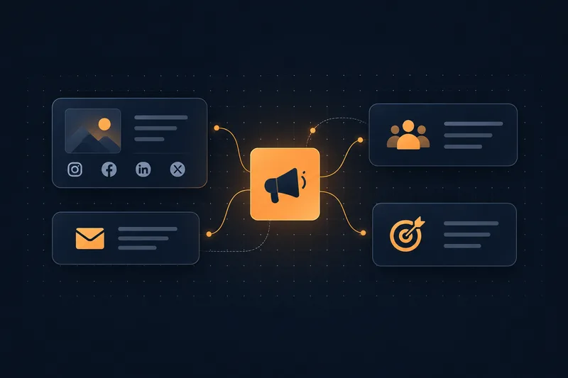 Marketing campaign connecting social media, email, audiences and conversion goals